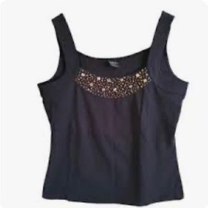 Tribal Black Scoop Neck Bead Embellished Tank